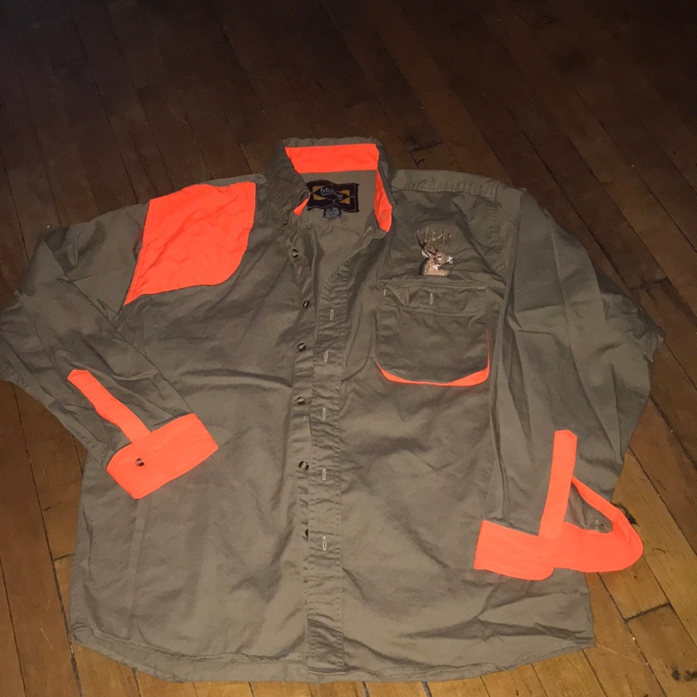 Master Sportsman Mens Large Hunting Field Shirt Jacket Olive Green Blaze Orange